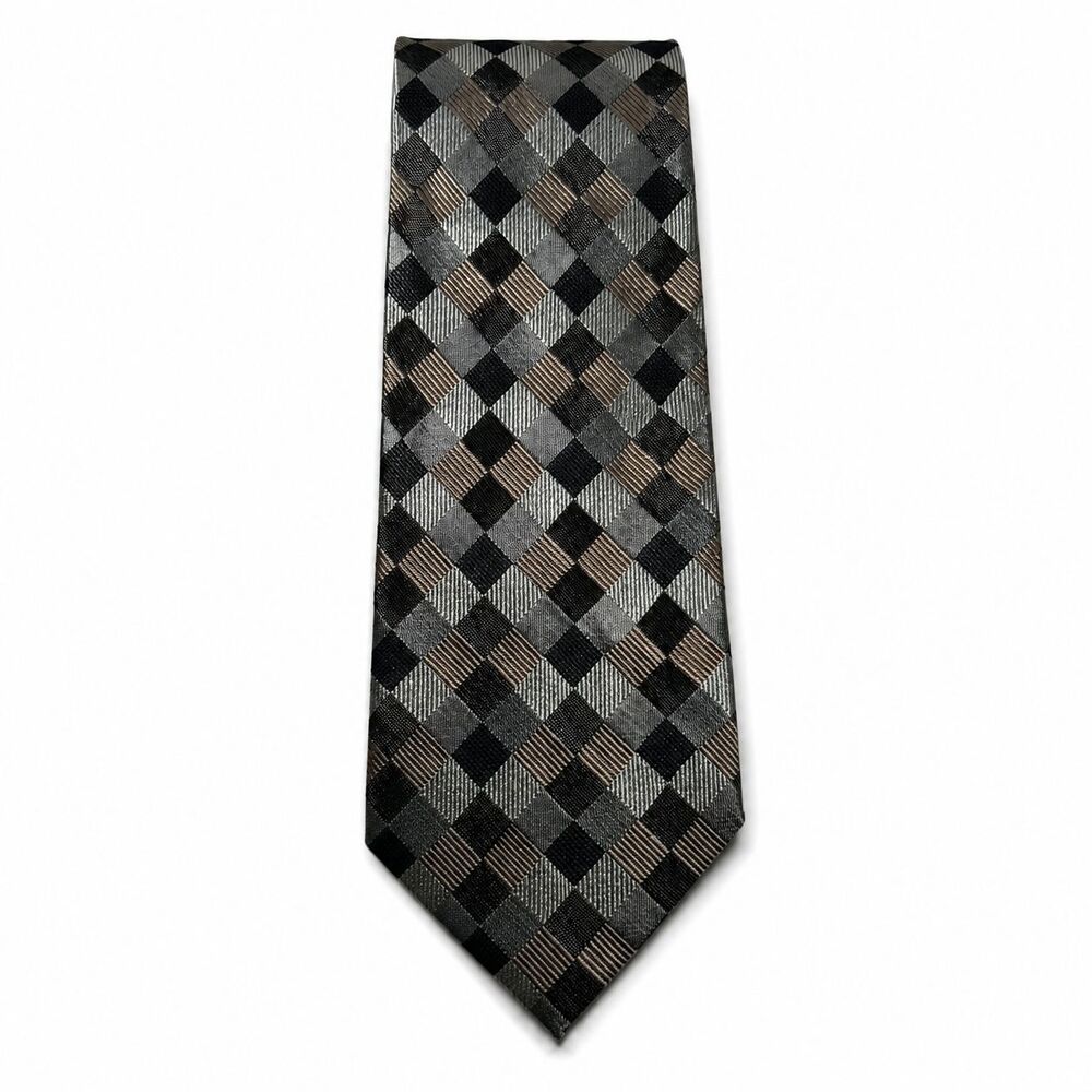 Michelsons Of London Tie Men's (3.75") Brown Plaid Classic Pointed Silk Woven
